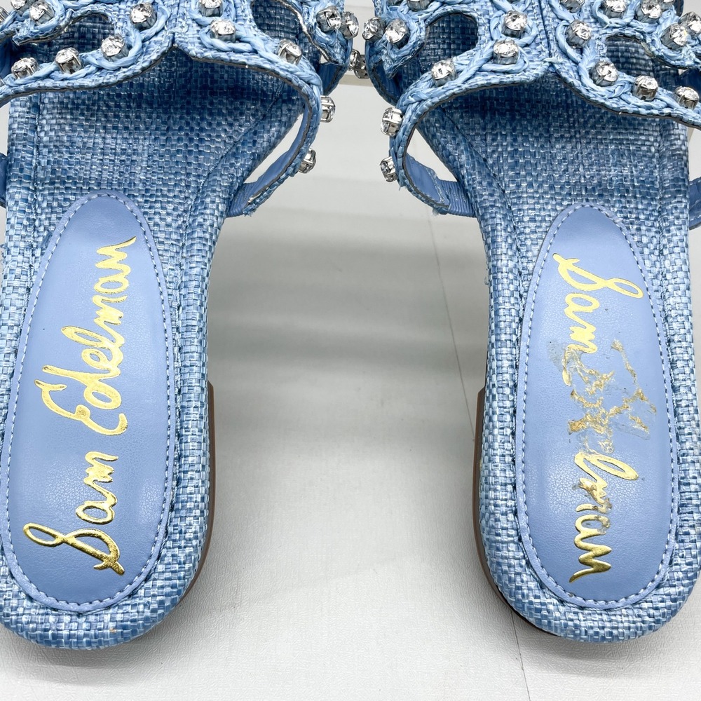 Sam Edelman Womens 6 Bay Jewel Raffia Slide Sandals Shoes Blue Crystal Embellish - Picture 9 of 12